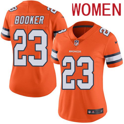 Women Denver Broncos #23 Devontae Booker Orange Nike Rush Vapor Limited NFL Jersey->women nfl jersey->Women Jersey
